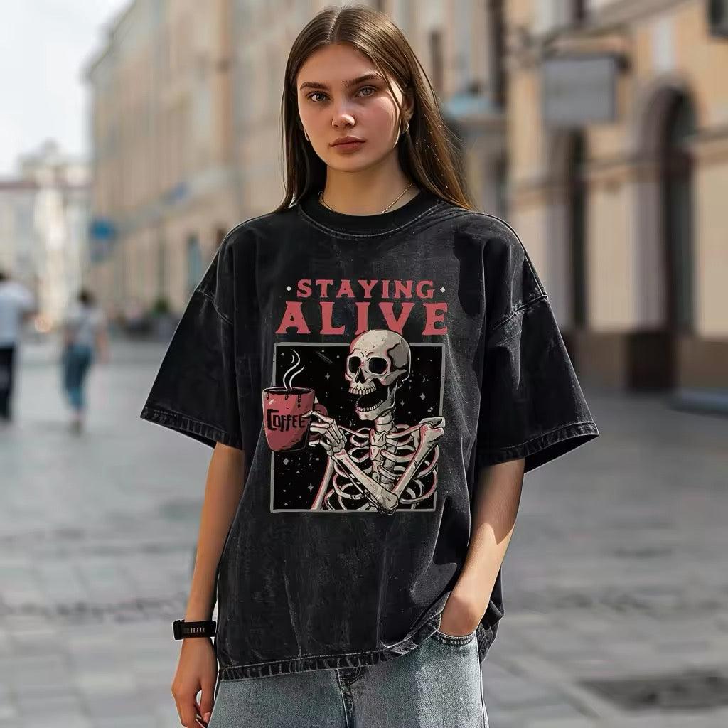 Staying Alive Oversize İskelet Temalı T-Shirt