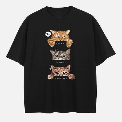 Kedi Modları Temalı Oversize T-Shirt