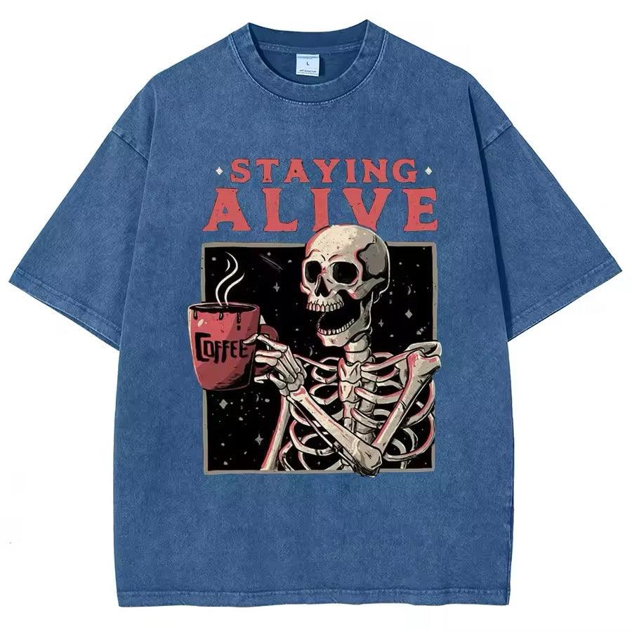 Staying Alive Oversize İskelet Temalı T-Shirt