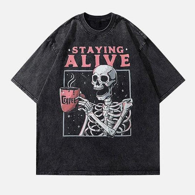 Staying Alive Oversize İskelet Temalı T-Shirt