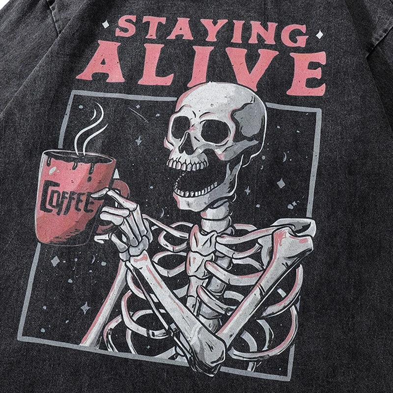 Staying Alive Oversize İskelet Temalı T-Shirt