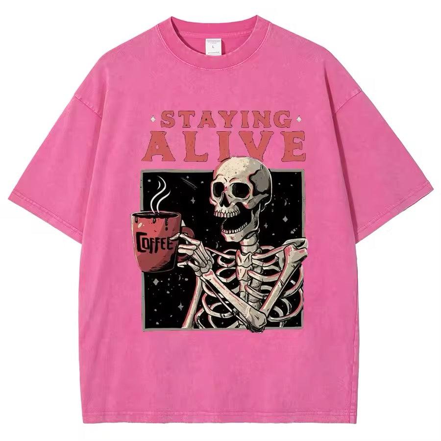 Staying Alive Oversize İskelet Temalı T-Shirt