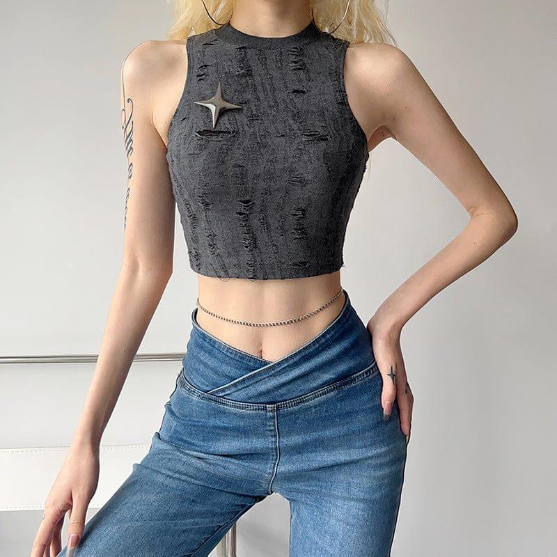 Yıldız Detaylı Kolsuz Crop Top