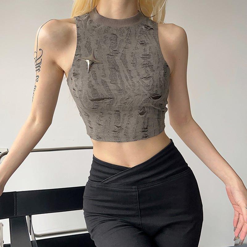 Yıldız Detaylı Kolsuz Crop Top