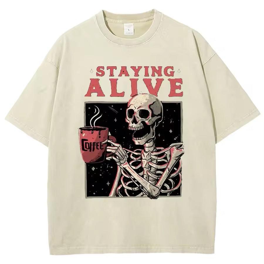 Staying Alive Oversize İskelet Temalı T-Shirt