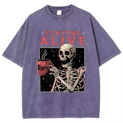 Staying Alive Oversize İskelet Temalı T-Shirt